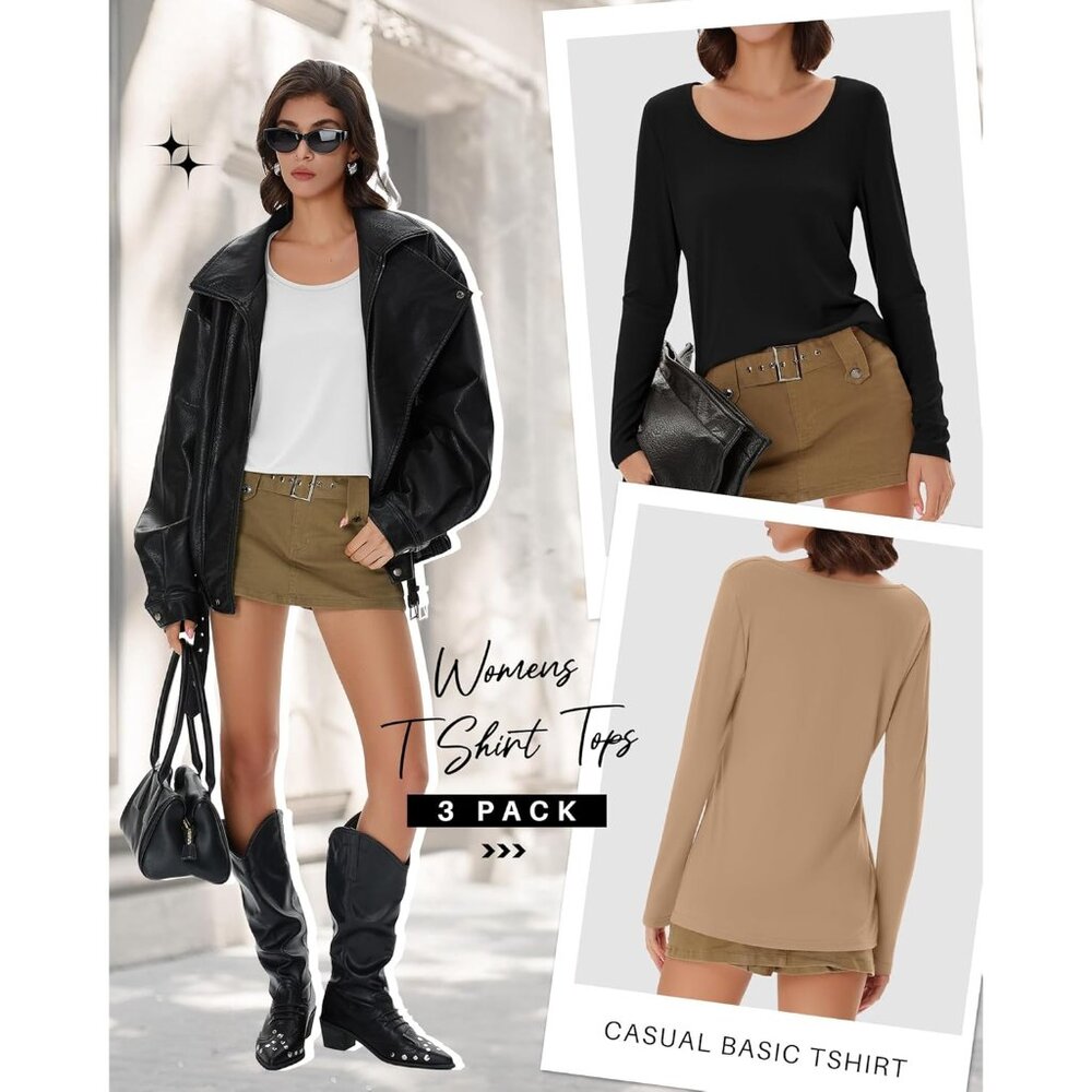 Women's Long Sleeve Basic Tops 3 Pack Solid Fabri… - image 6